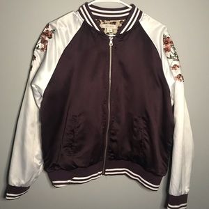 ADAM LEVINE SILKY CAMPUS JACKET MAROON WITH WHITE
